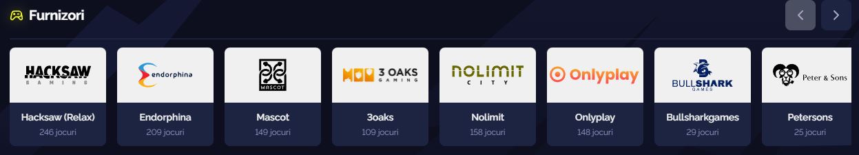 Explorați jocuri de la cei mai buni furnizori de software precum Hacksaw, Endorphina și Nolimit City